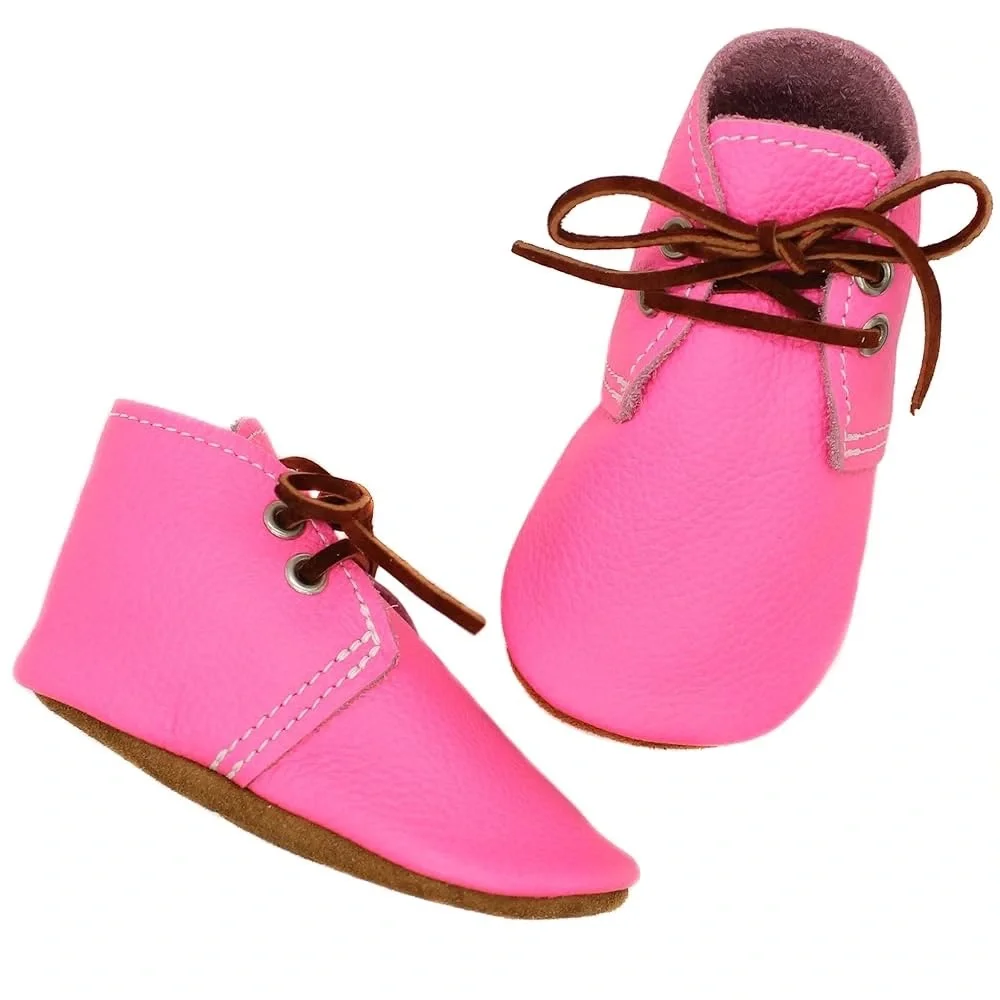 MON PETIT unisex The Oxford Shocking Pink Soft Leather Shoes